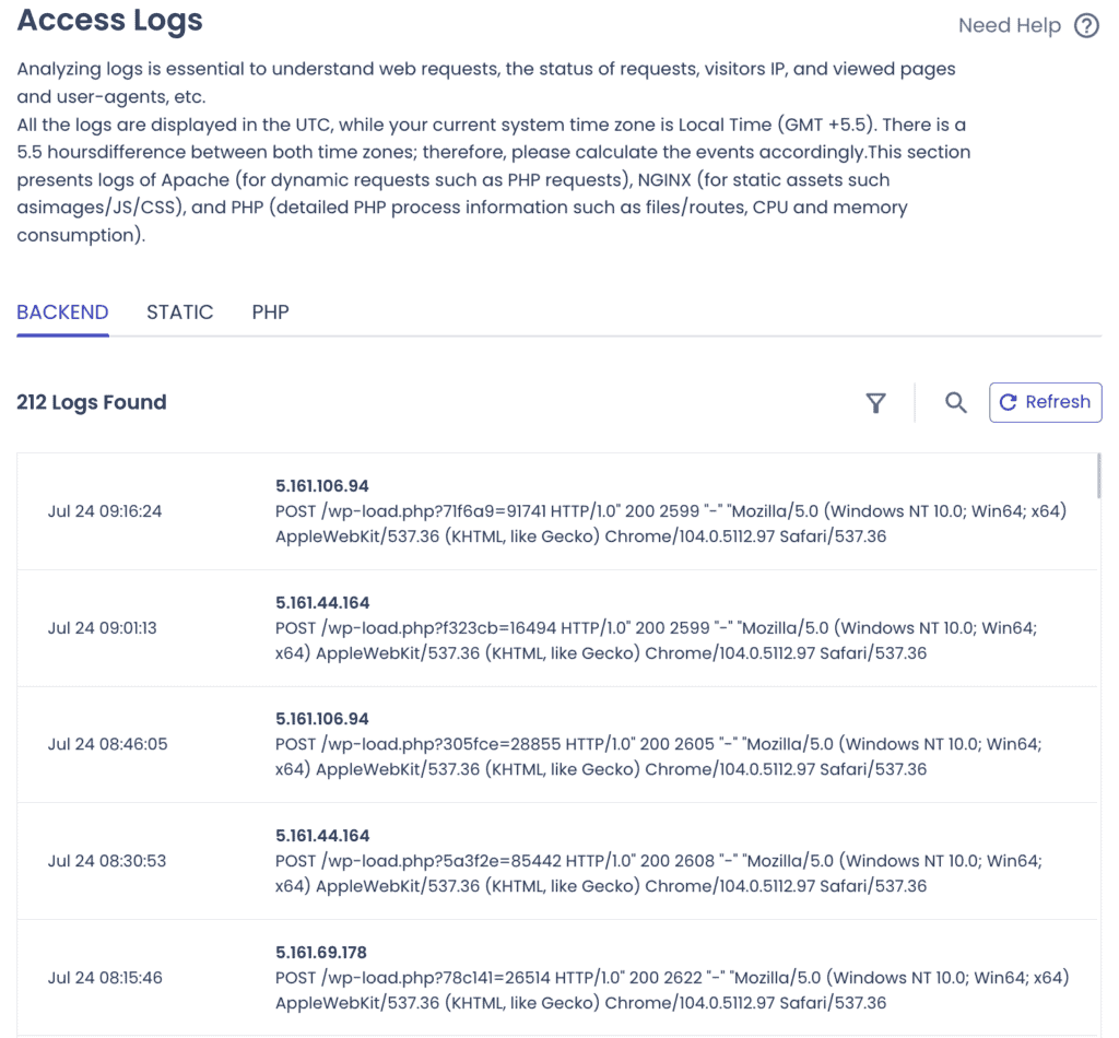 WordPress access logs